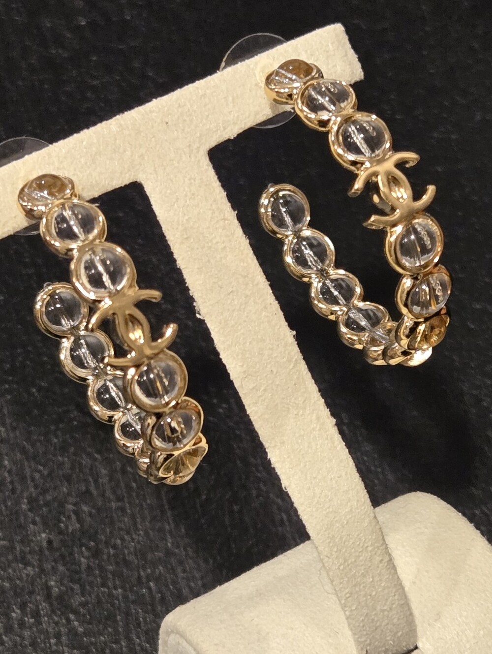 #198 - Chanel Gold-Tone/Transparent Resin CC Hoop Earrings A24